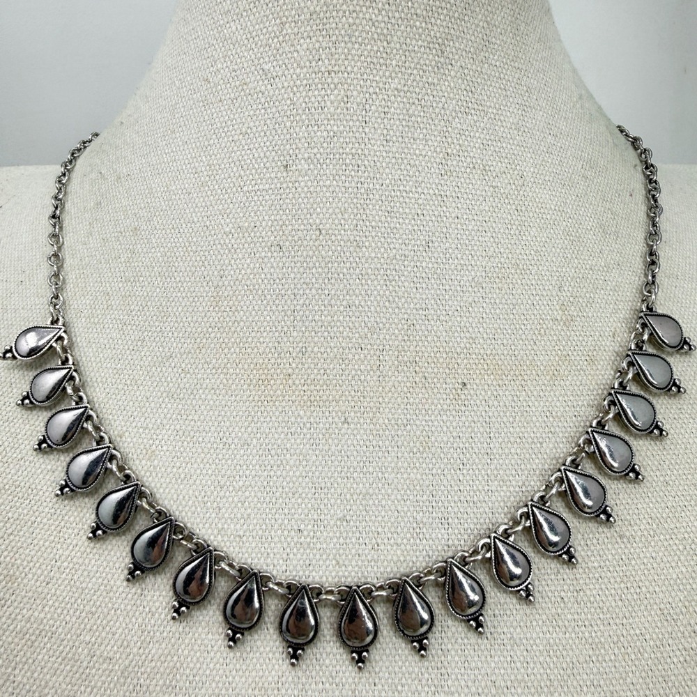 Plunder Teardrop Fringe Necklace Boho Southwestern Adjustable Silver Tone Boho